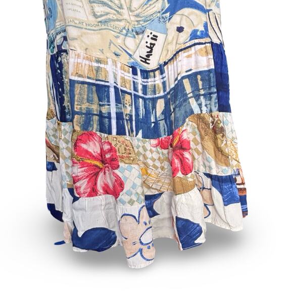 Jams World Hattie Dress Passport Blue Art Print Scoop Neck Tiered Hem Hawaiian - Picture 6 of 12